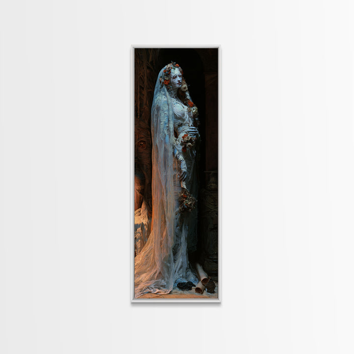 The Mausoleum Bride, Victorian Mummy Portrait, Tall Narrow Canvas Print, Macabre Home Decor, Halloween Portrait Art, Classic Monster Art