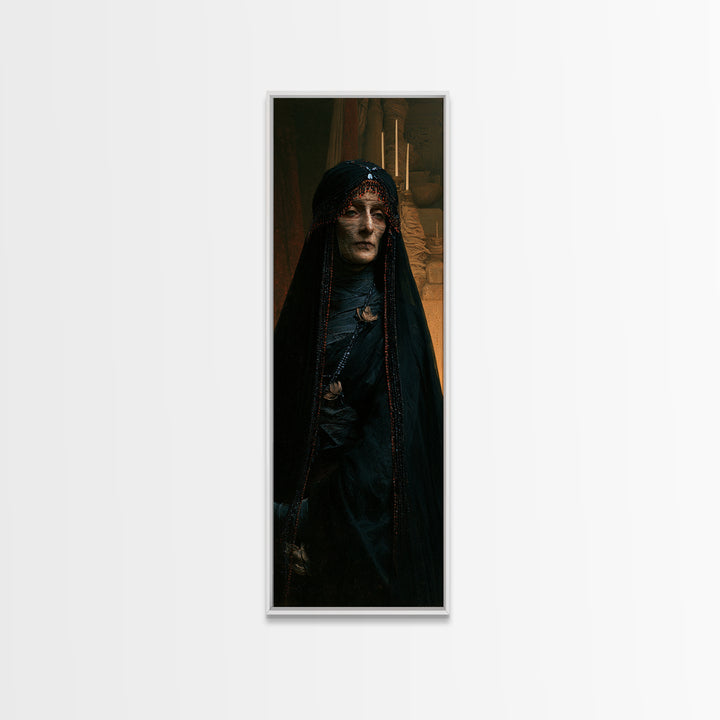 The Canopic Widow, Victorian Mummy Portrait, Tall Narrow Canvas Print, Classic Halloween Decor, Antique Horror Decor, Classic Monster Art