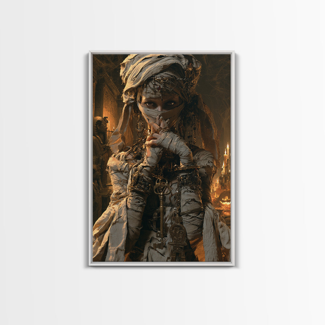 The Pyramid Heiress, Victorian Mummy Portrait, Vertical Canvas Print, Gothic Home Decor, Halloween Portrait Art, Classic Monster Art