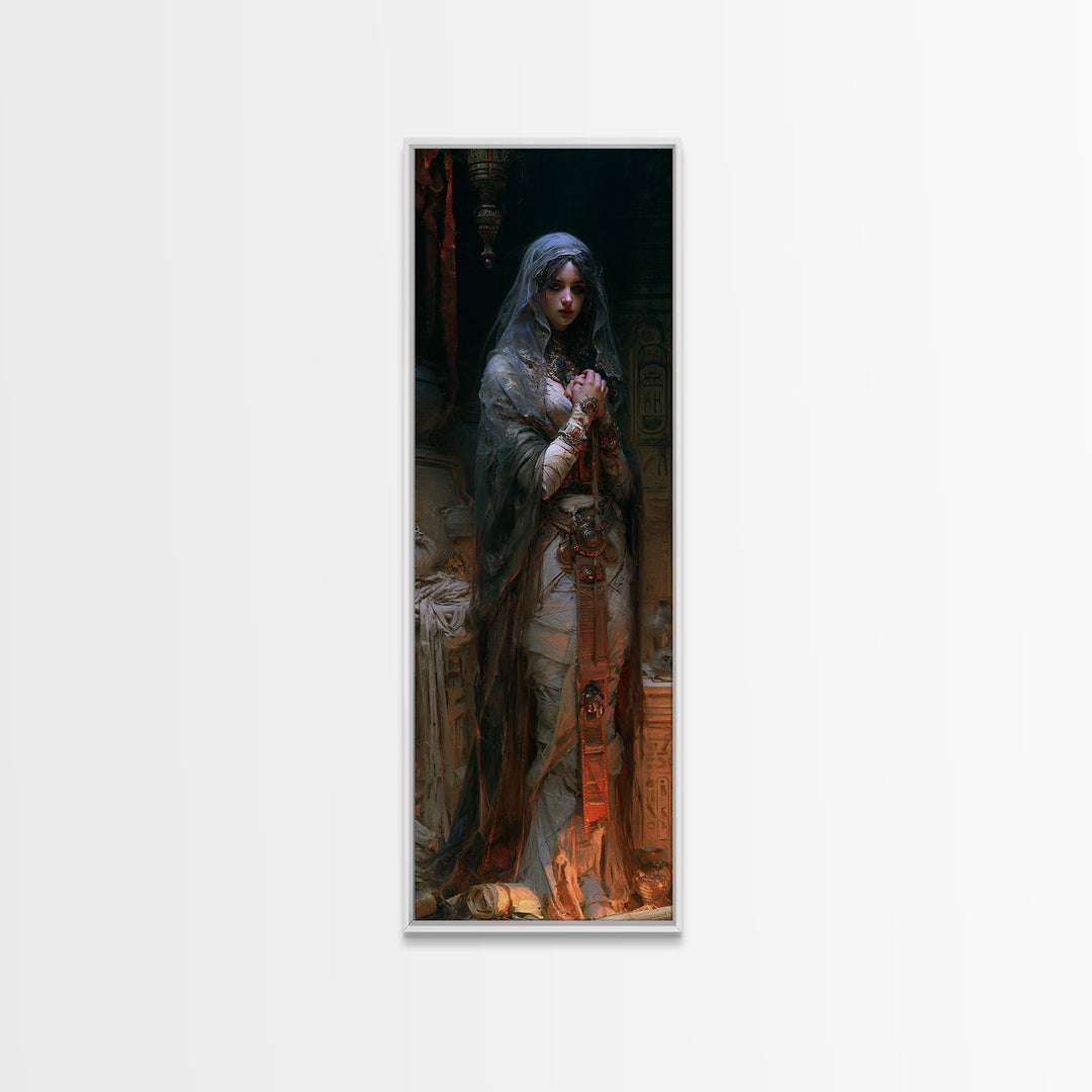 The Pyramid Heiress, Victorian Mummy Portrait, Tall Narrow Canvas Print, Antique Style Decor, Halloween Portrait Art, Classic Monster Art