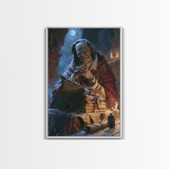 The Desert Archivist, Victorian Mummy Portrait, Vertical Canvas Print, Classic Halloween Decor, Canvas Print, Classic Monster Art