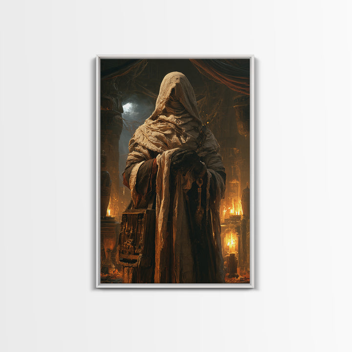 The Moonlit Embalmer, Victorian Mummy Portrait, Vertical Canvas Print, Macabre Home Decor, Canvas Print, Classic Monster Art