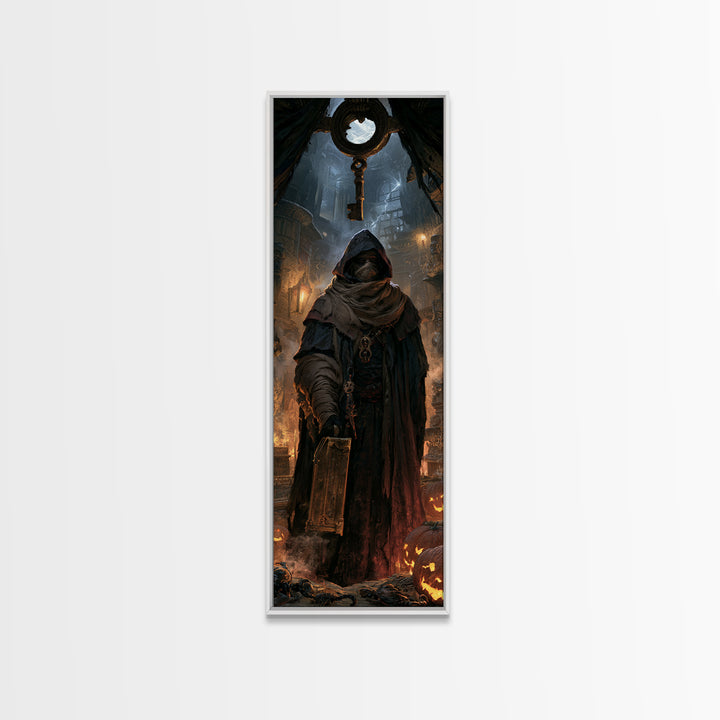 The Moonlit Embalmer, Victorian Mummy Portrait, Tall Narrow Canvas Print, Macabre Home Decor, Antique Horror Decor, Classic Monster Art