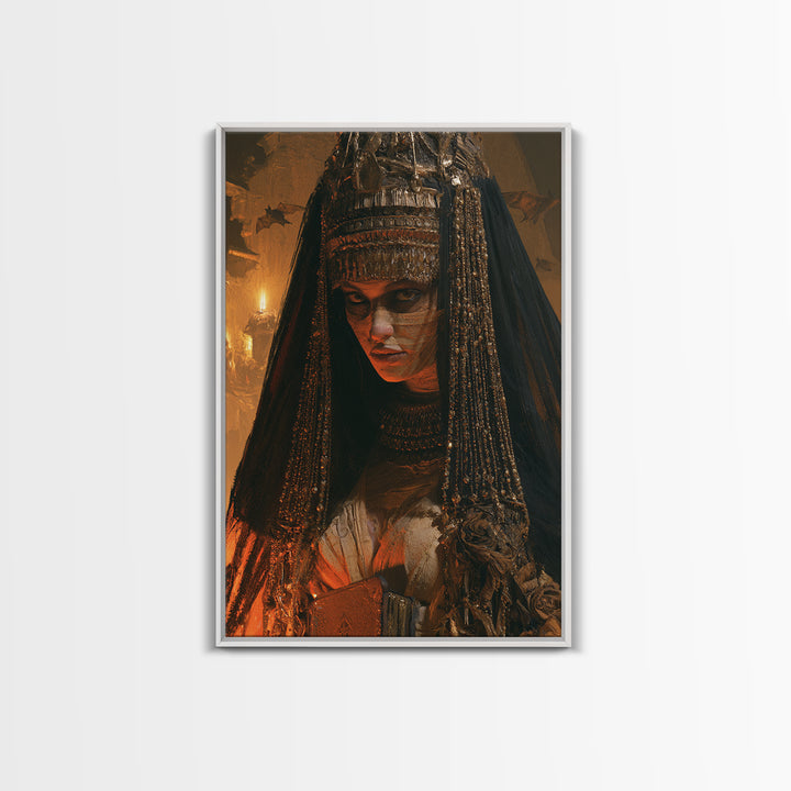 The Lost Nile Countess, Victorian Mummy Portrait, Vertical Canvas Print, Antique Style Decor, Halloween Portrait Art, Classic Monster Art
