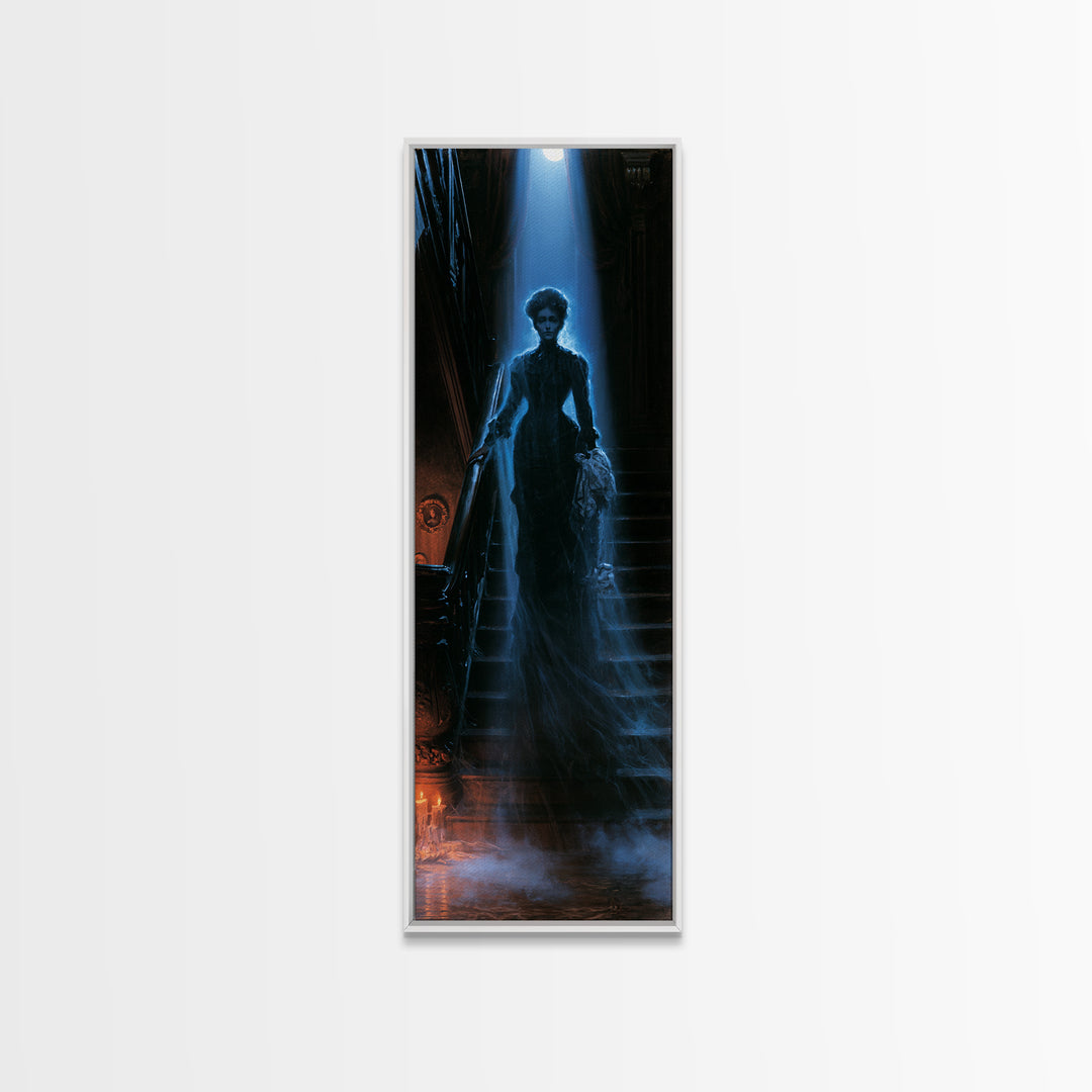 The Staircase Apparition, Victorian Ghost Portrait, Tall Narrow Canvas Print, Macabre Home Decor, Gothic Wall Decor, Classic Monster Art