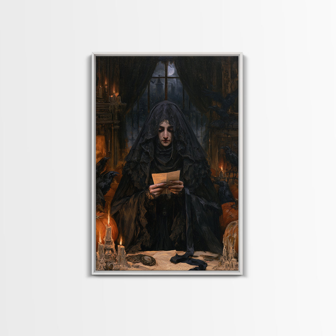 The Veiled Mourner, Victorian Ghost Portrait, Vertical Canvas Print, Antique Style Decor, Halloween Portrait Art, Classic Monster Art