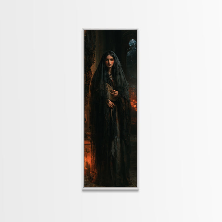 The Veiled Mourner, Victorian Ghost Portrait, Tall Narrow Canvas Print, Classic Halloween Decor, Gothic Wall Decor, Classic Monster Art