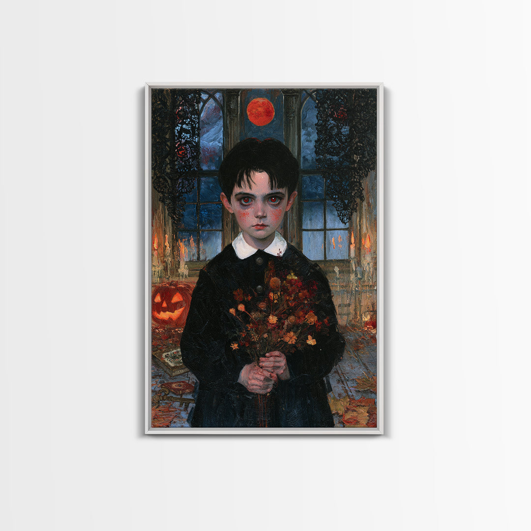 The Churchyard Child, Victorian Ghost Portrait, Vertical Canvas Print, Classic Halloween Decor, Canvas Print, Classic Monster Art