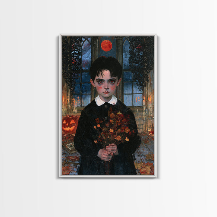 The Churchyard Child, Victorian Ghost Portrait, Vertical Canvas Print, Classic Halloween Decor, Canvas Print, Classic Monster Art