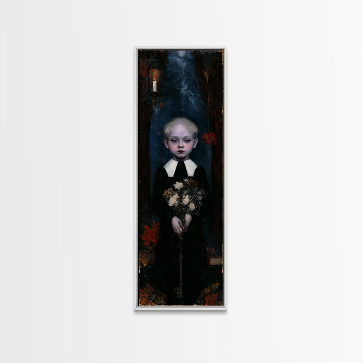 The Churchyard Child, Victorian Ghost Portrait, Tall Narrow Canvas Print, Dark Academia Decor, Antique Horror Decor, Classic Monster Art