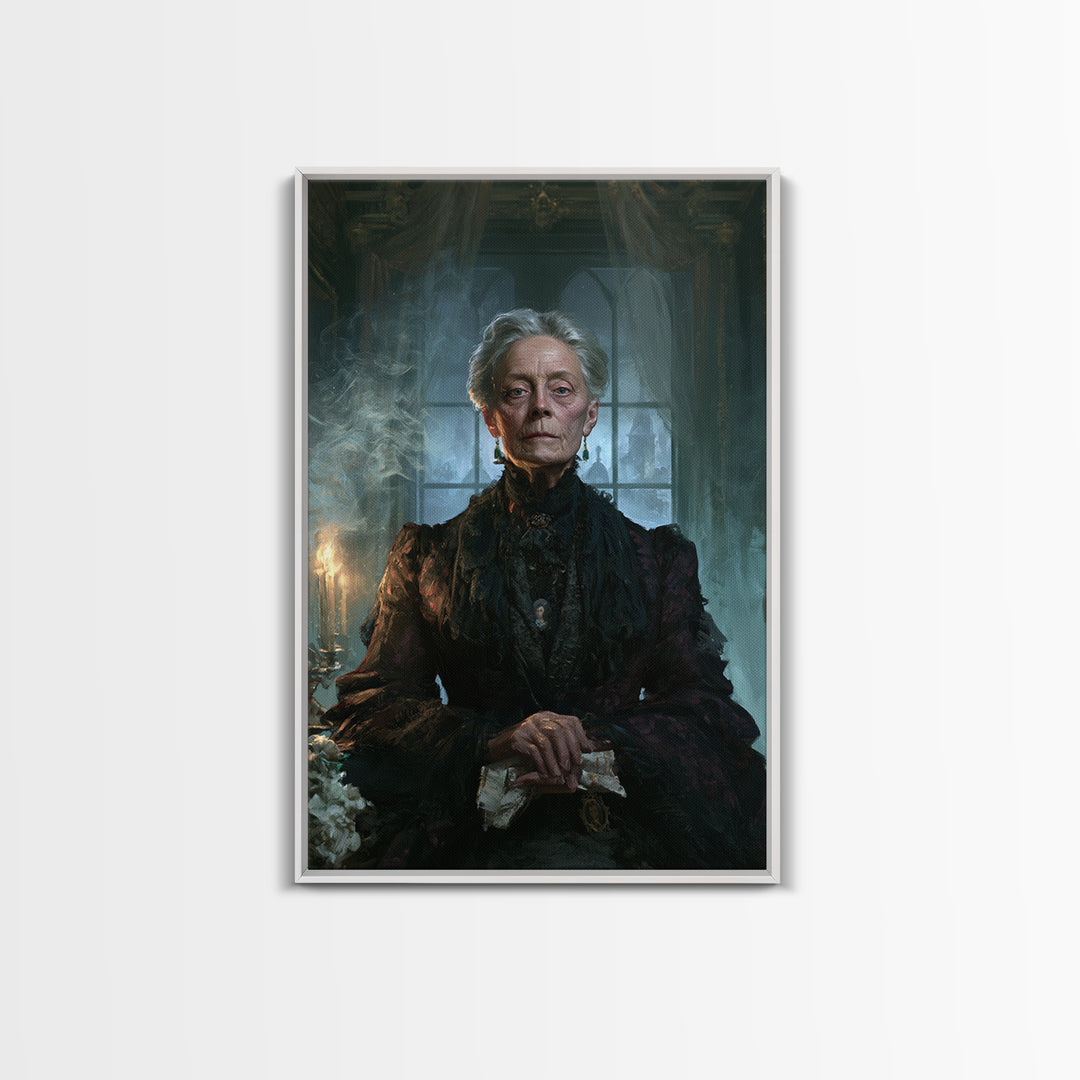 The Widow Of Ash Street, Victorian Ghost Portrait, Vertical Canvas Print, Macabre Home Decor, Spooky Season Decor, Classic Monster Art