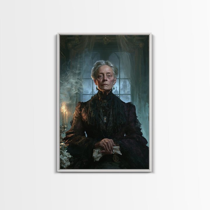 The Widow Of Ash Street, Victorian Ghost Portrait, Vertical Canvas Print, Macabre Home Decor, Spooky Season Decor, Classic Monster Art