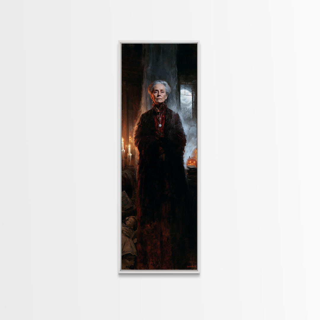 The Widow Of Ash Street, Victorian Ghost Portrait, Tall Narrow Canvas Print, Antique Style Decor, Gothic Wall Decor, Classic Monster Art