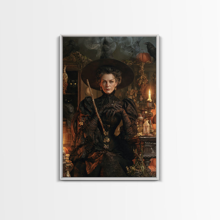 The Blackthorne Matron, Victorian Witch Portrait, Vertical Canvas Print, Dark Academia Decor, Halloween Portrait Art, Classic Monster Art
