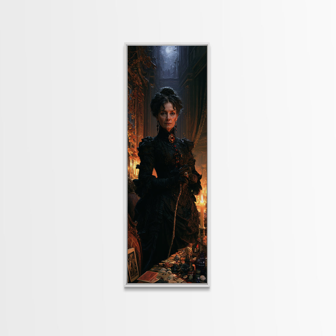 The Blackthorne Matron, Victorian Witch Portrait, Tall Narrow Canvas Print, Antique Style Decor, Canvas Print, Classic Monster Art