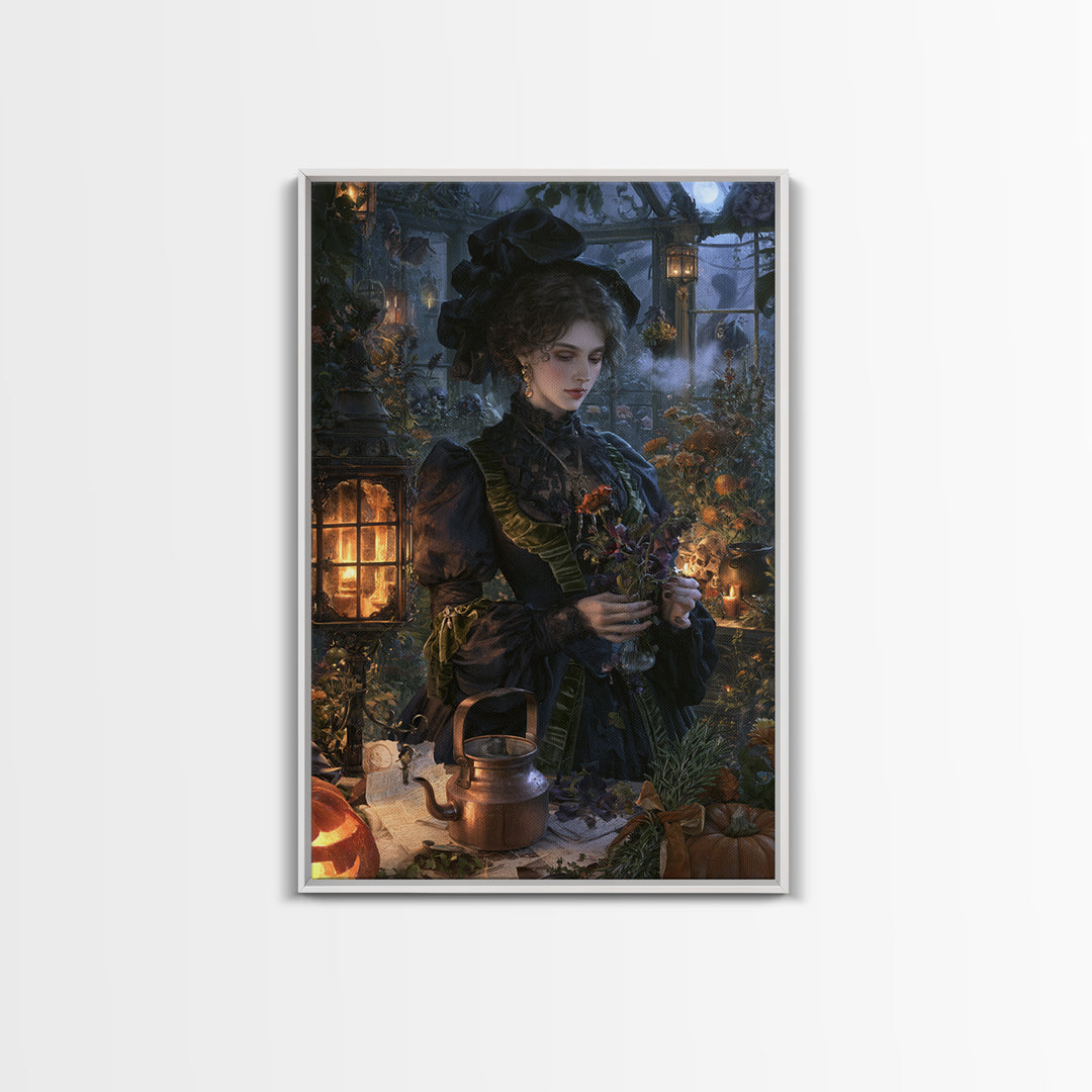 The Greenhouse Witch, Victorian Witch Portrait, Vertical Canvas Print, Macabre Home Decor, Gothic Wall Decor, Classic Monster Art