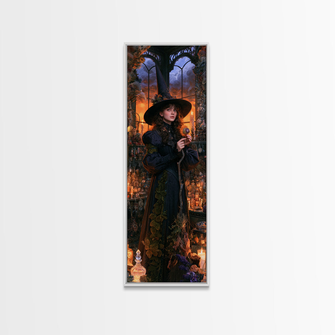 The Greenhouse Witch, Victorian Witch Portrait, Tall Narrow Canvas Print, Antique Style Decor, Antique Horror Decor, Classic Monster Art