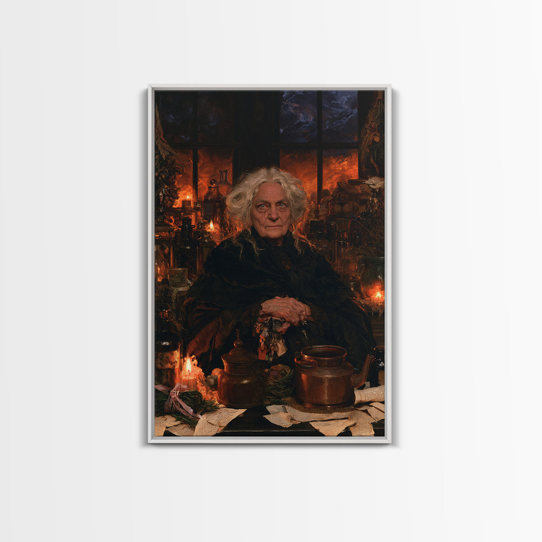 The Sea-Witch Aunt, Victorian Witch Portrait, Vertical Canvas Print, Dark Academia Decor, Antique Horror Decor, Classic Monster Art