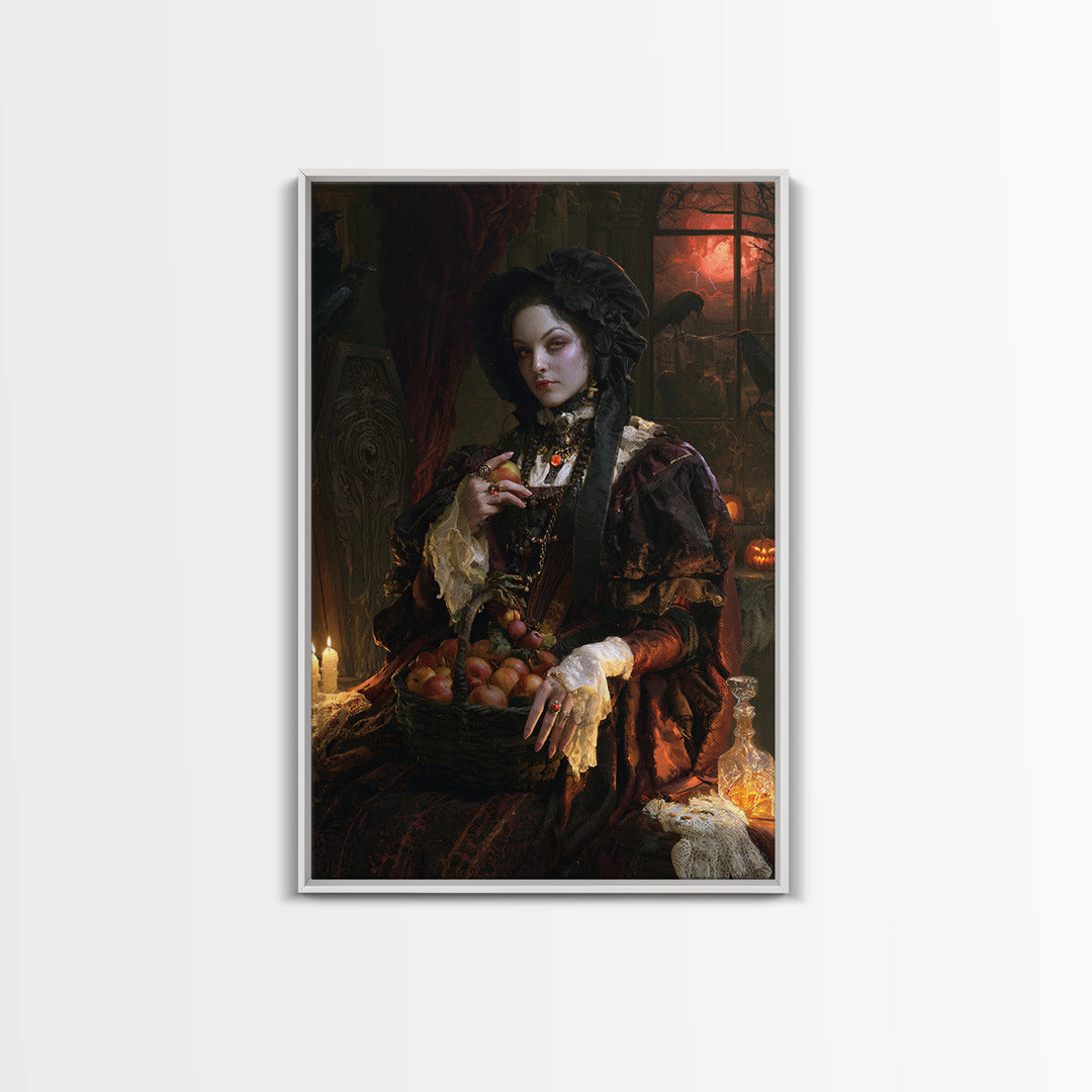 The Orchard Hexer, Victorian Witch Portrait, Vertical Canvas Print, Macabre Home Decor, Halloween Portrait Art, Classic Monster Art