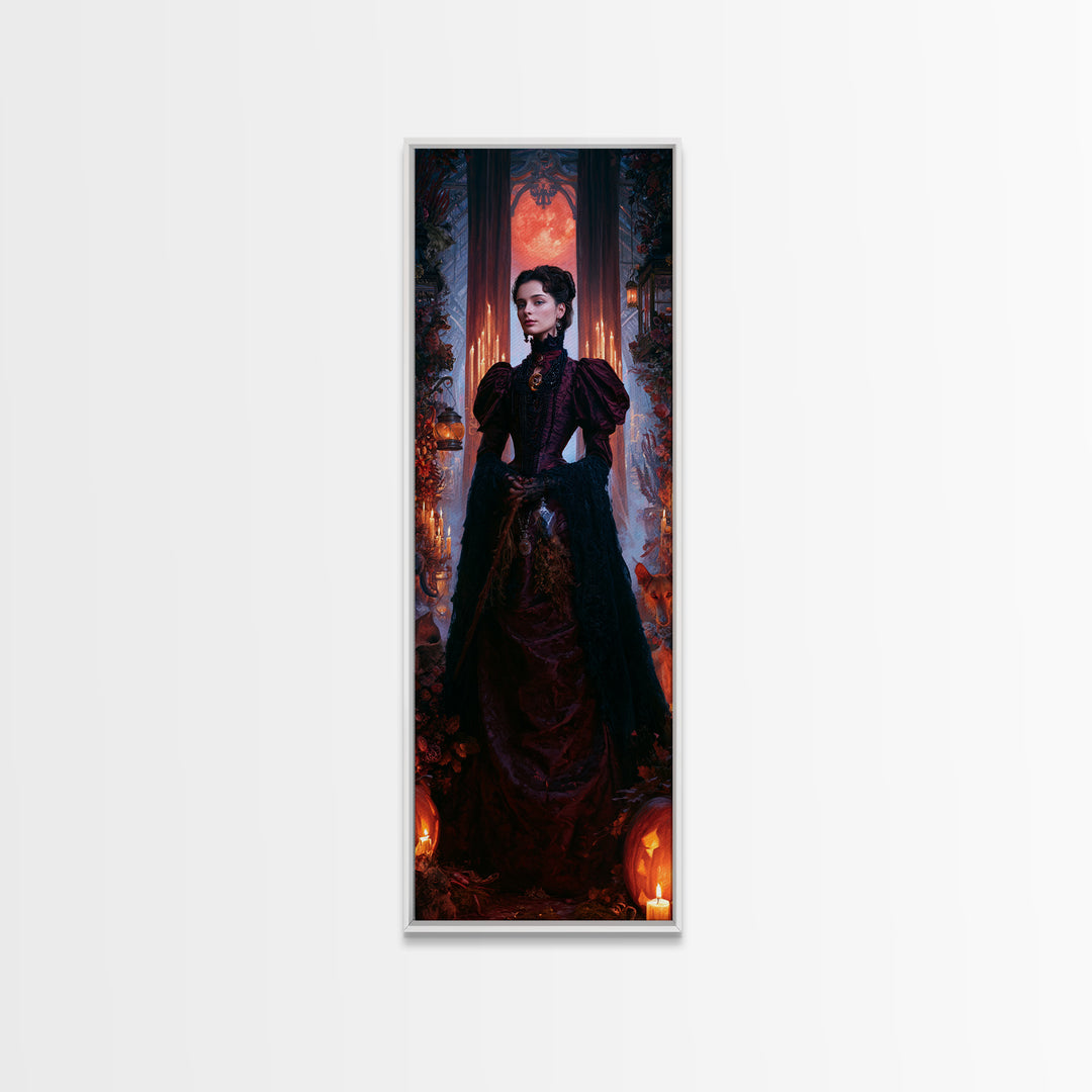 The Velvet Coven Sister, Victorian Witch Portrait, Tall Narrow Canvas Print, Macabre Home Decor, Gothic Wall Decor, Classic Monster Art