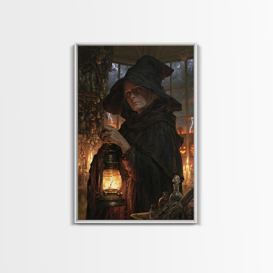 The Lantern Witch, Victorian Witch Portrait, Vertical Canvas Print, Dark Academia Decor, Gothic Wall Decor, Classic Monster Art