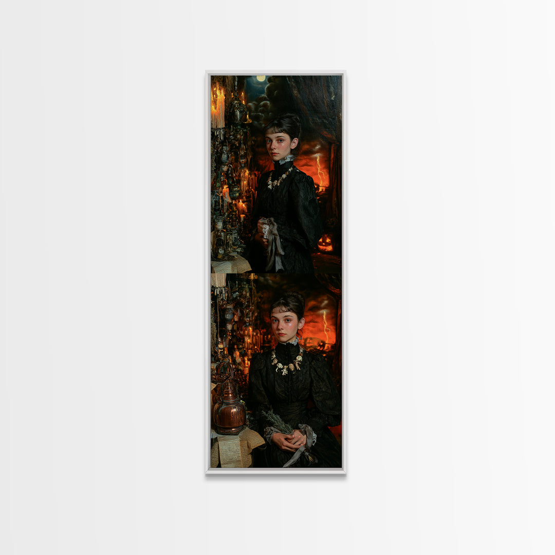The Bone Charm Governess, Victorian Witch Portrait, Tall Narrow Canvas Print, Gothic Home Decor, Gothic Wall Decor, Classic Monster Art
