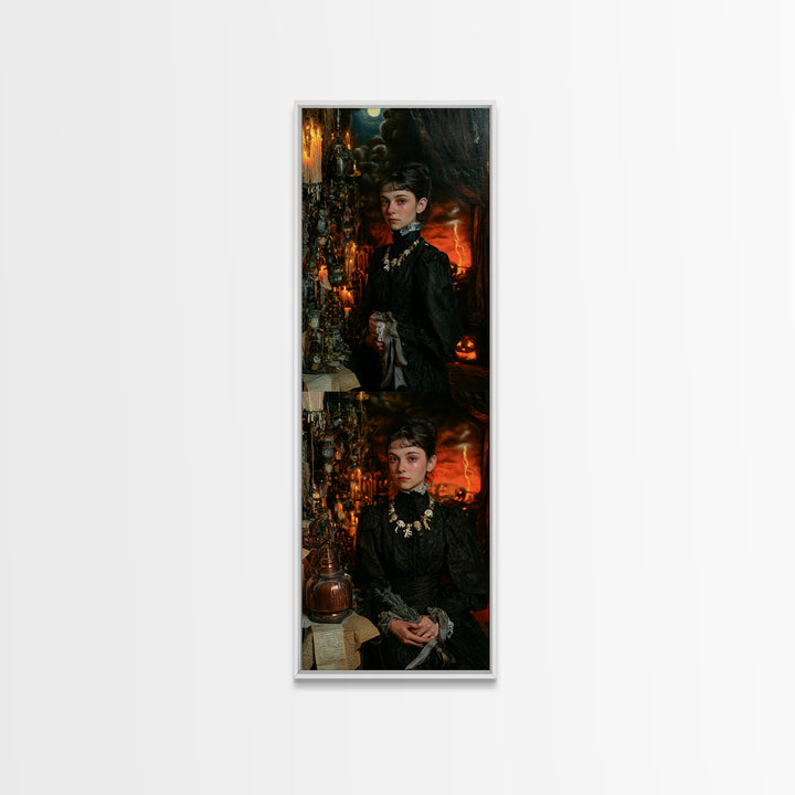 The Bone Charm Governess, Victorian Witch Portrait, Tall Narrow Canvas Print, Gothic Home Decor, Gothic Wall Decor, Classic Monster Art