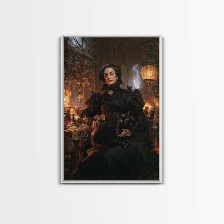 The Widow Of Nine Cats, Victorian Witch Portrait, Vertical Canvas Print, Gothic Home Decor, Halloween Portrait Art, Classic Monster Art