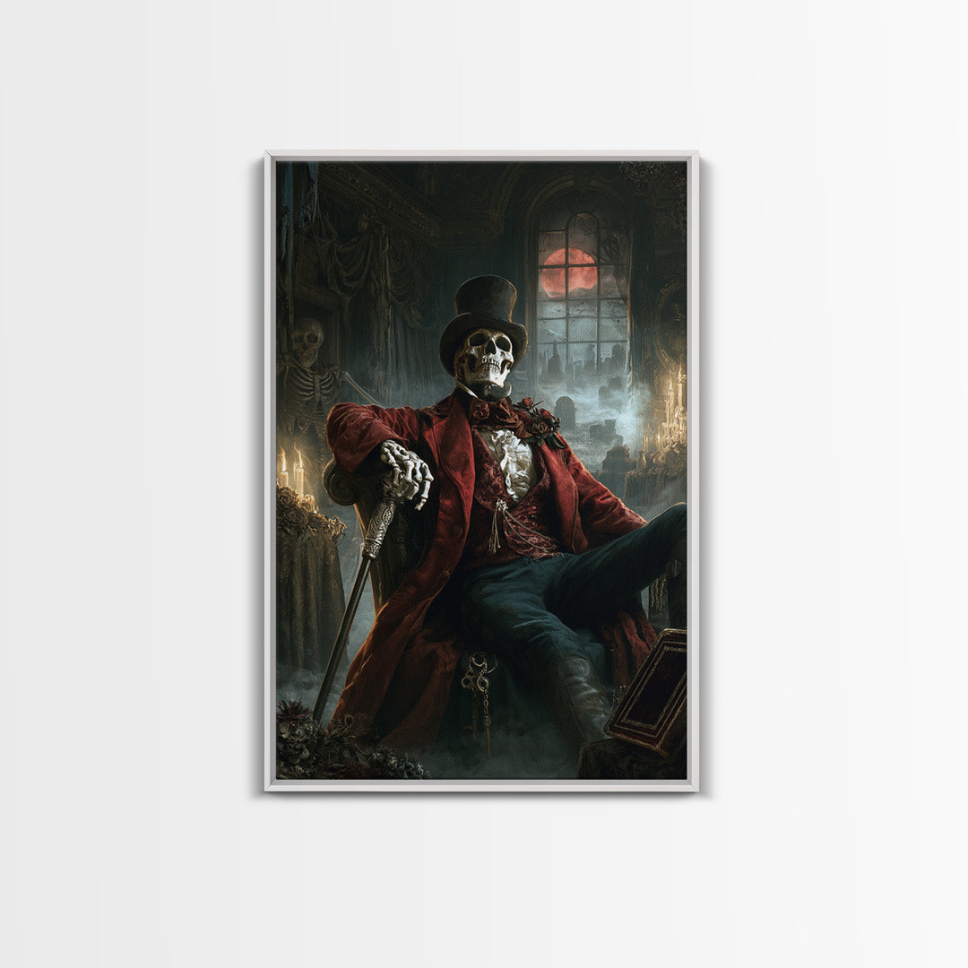 The Bone Marquis, Victorian Skeleton Portrait, Vertical Canvas Print, Gothic Home Decor, Halloween Portrait Art, Classic Monster Art