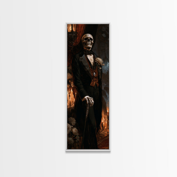 The Bone Marquis, Victorian Skeleton Portrait, Tall Narrow Canvas Print, Macabre Home Decor, Canvas Print, Classic Monster Art