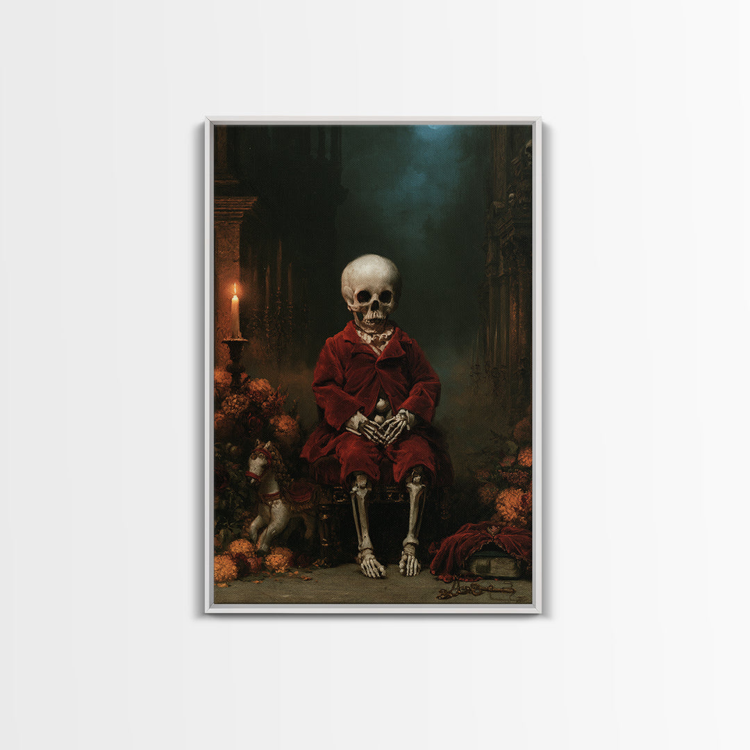 The Ossuary Child, Victorian Skeleton Portrait, Vertical Canvas Print, Antique Style Decor, Gothic Wall Decor, Classic Monster Art