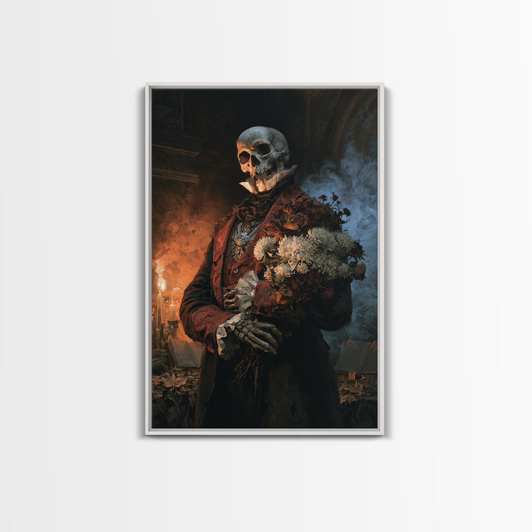 The Graveyard Dandy, Victorian Skeleton Portrait, Vertical Canvas Print, Classic Halloween Decor, Gothic Wall Decor, Classic Monster Art