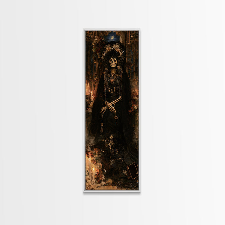 The Widow In Ivory Bone, Victorian Skeleton Portrait, Tall Narrow Canvas Print, Dark Academia Decor, Canvas Print, Classic Monster Art