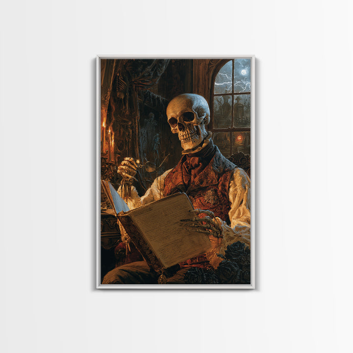 The Gentleman Anatomist, Victorian Skeleton Portrait, Vertical Canvas Print, Dark Academia Decor, Canvas Print, Classic Monster Art