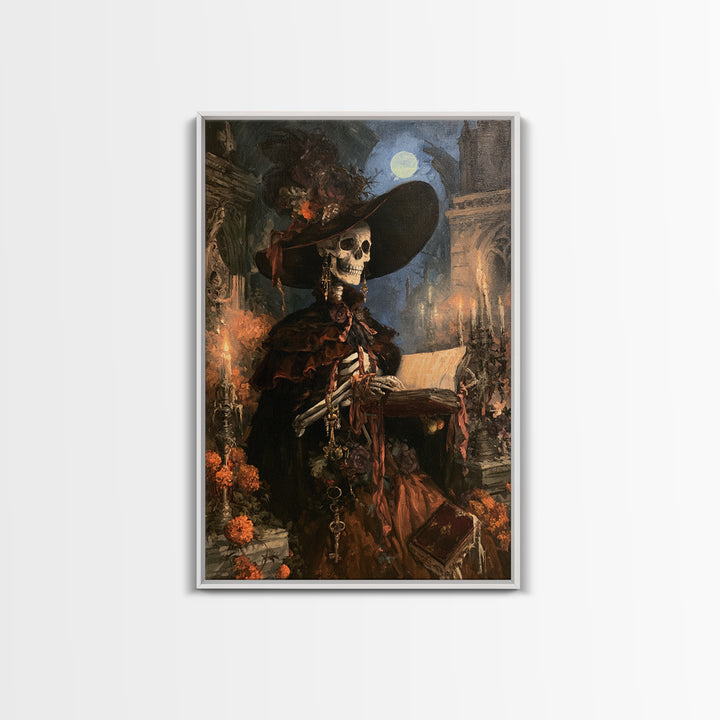 The Ballad-Singer Skeleton, Victorian Skeleton Portrait, Vertical Canvas Print, Classic Halloween Decor, Classic Monster Art
