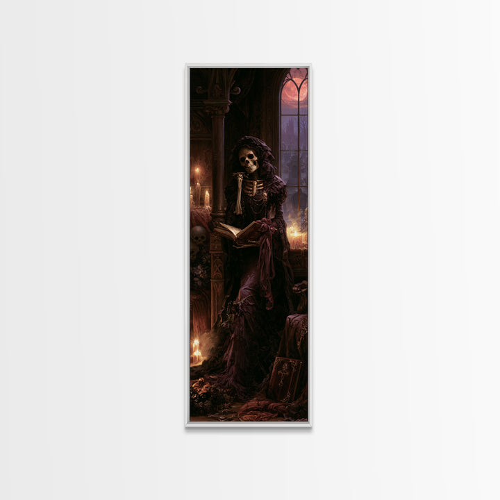 The Ballad-Singer Skeleton, Victorian Skeleton Portrait, Tall Narrow Canvas Print, Gothic Home Decor, Classic Monster Art