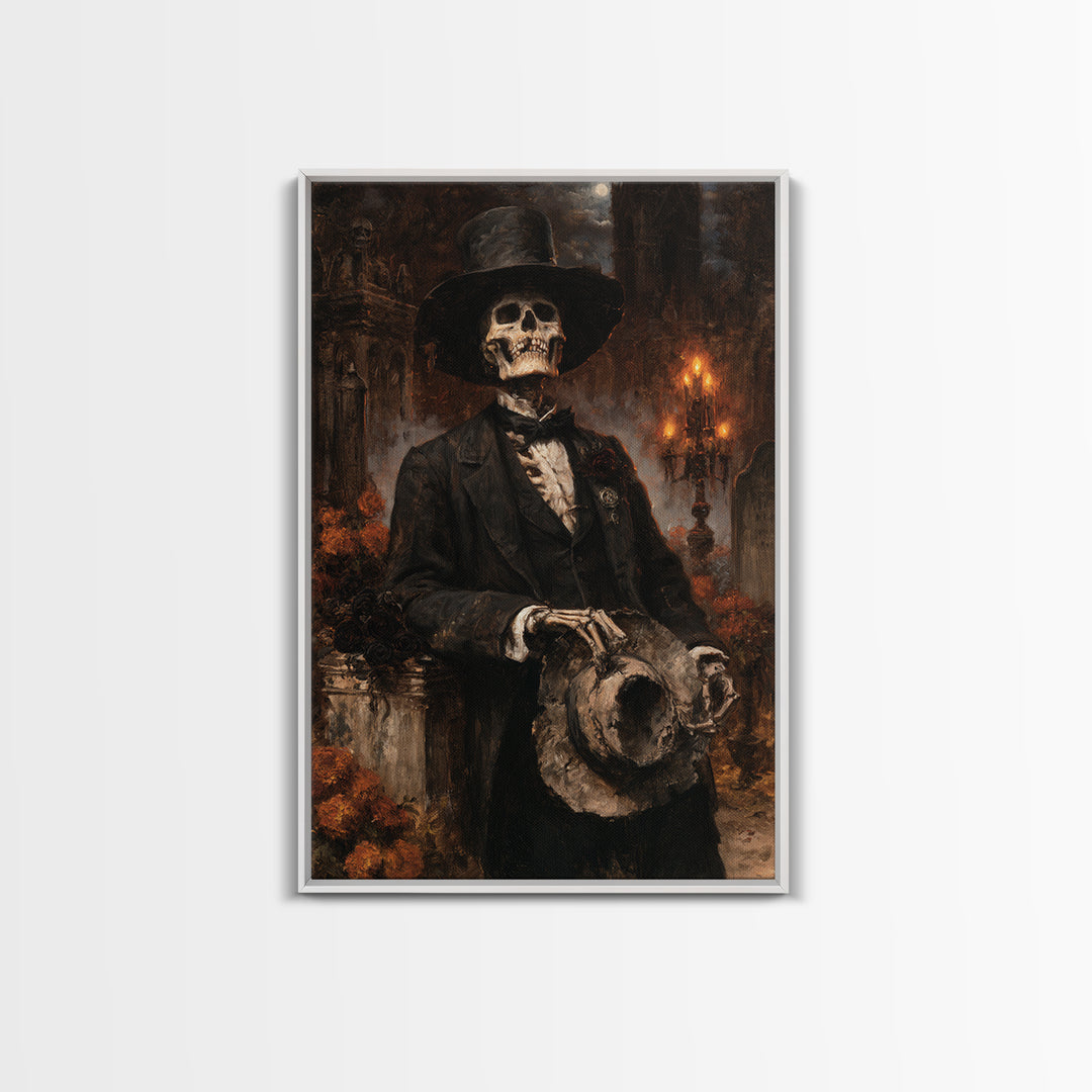 The Harvest Bones, Victorian Skeleton Portrait, Vertical Canvas Print, Macabre Home Decor, Halloween Portrait Art, Classic Monster Art