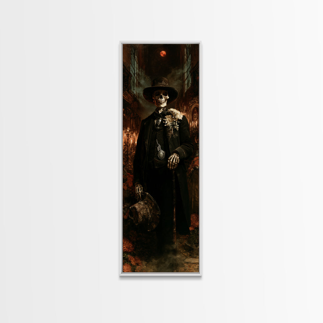 The Harvest Bones, Victorian Skeleton Portrait, Tall Narrow Canvas Print, Macabre Home Decor, Spooky Season Decor, Classic Monster Art
