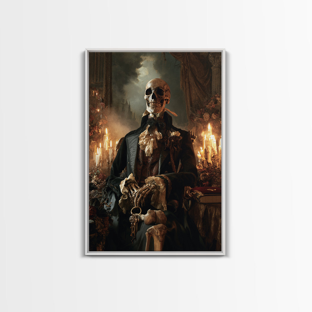 The Crypt Chamberlain, Victorian Skeleton Portrait, Vertical Canvas Print, Antique Style Decor, Gothic Wall Decor, Classic Monster Art