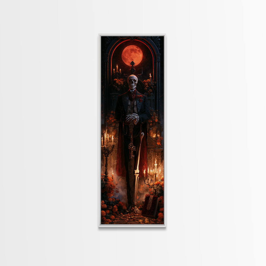 The Crypt Chamberlain, Victorian Skeleton Portrait, Tall Narrow Canvas Print, Gothic Home Decor, Gothic Wall Decor, Classic Monster Art