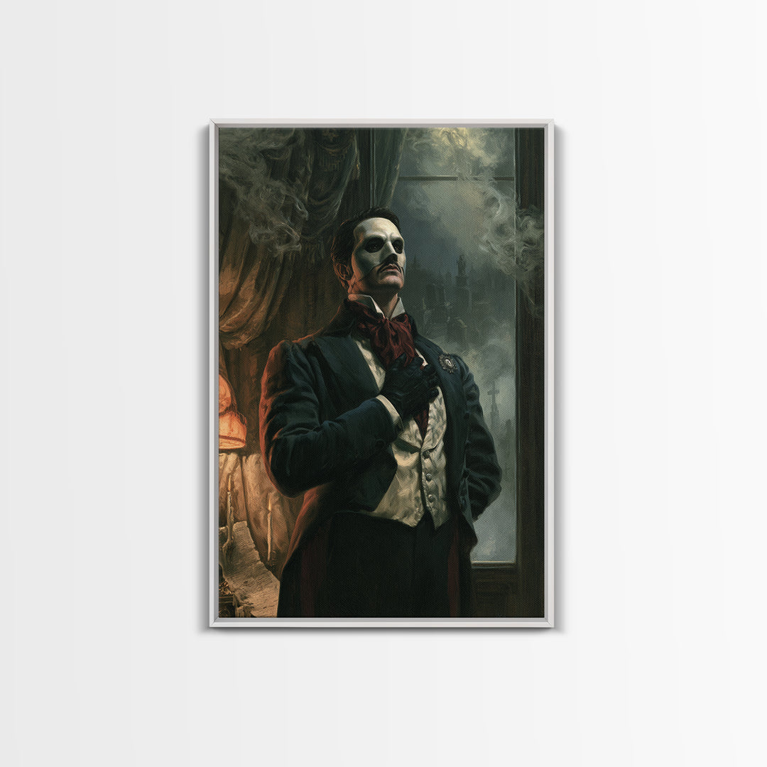 The Opera Phantom, Victorian Phantom Portrait, Vertical Canvas Print, Dark Academia Decor, Canvas Print, Classic Monster Art