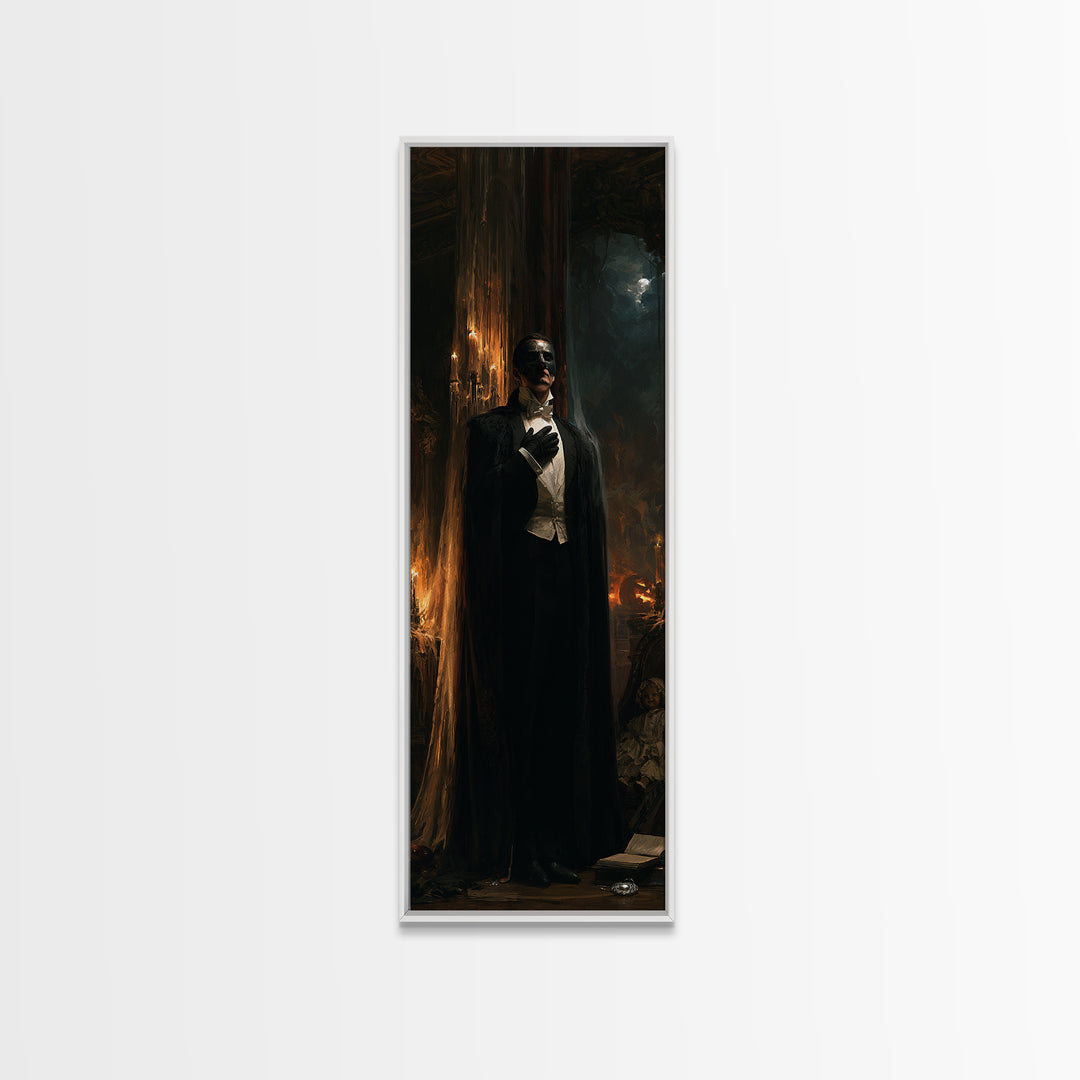 The Opera Phantom, Victorian Phantom Portrait, Tall Narrow Canvas Print, Classic Halloween Decor, Canvas Print, Classic Monster Art