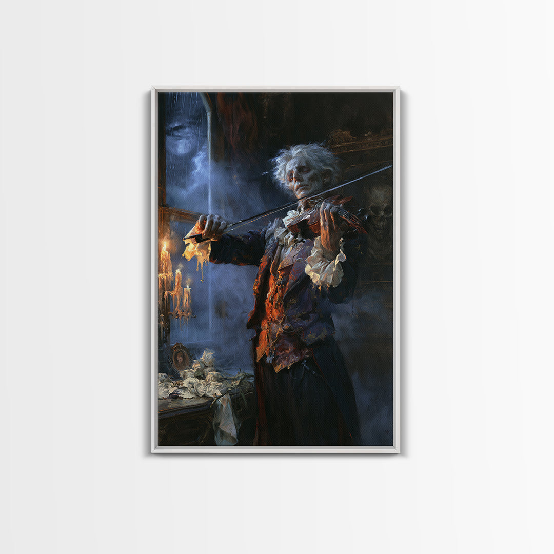 The Phantom Violinist, Victorian Phantom Portrait, Vertical Canvas Print, Macabre Home Decor, Gothic Wall Decor, Classic Monster Art
