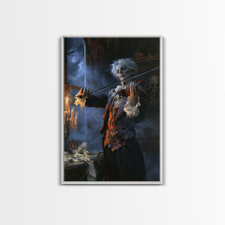 The Phantom Violinist, Victorian Phantom Portrait, Vertical Canvas Print, Macabre Home Decor, Gothic Wall Decor, Classic Monster Art