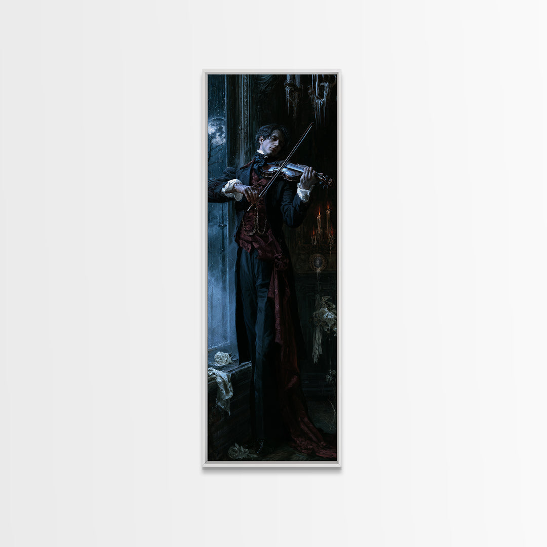 The Phantom Violinist, Victorian Phantom Portrait, Tall Narrow Canvas Print, Classic Halloween Decor, Classic Monster Art