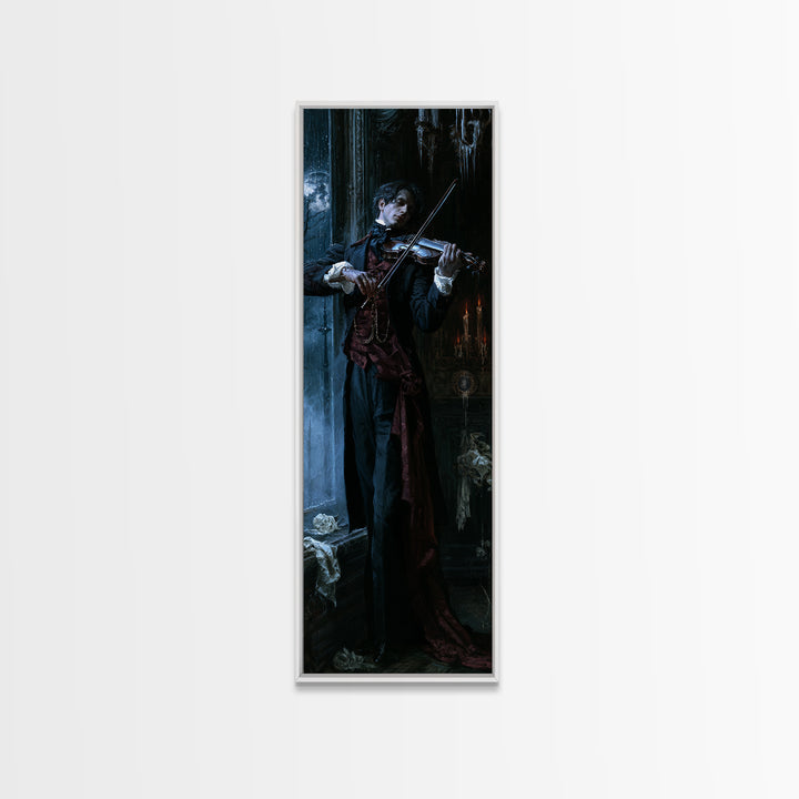 The Phantom Violinist, Victorian Phantom Portrait, Tall Narrow Canvas Print, Classic Halloween Decor, Classic Monster Art