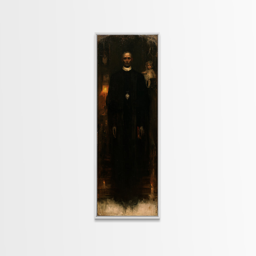 The Cloister Phantom, Victorian Phantom Portrait, Tall Narrow Canvas Print, Dark Academia Decor, Antique Horror Decor, Classic Monster Art