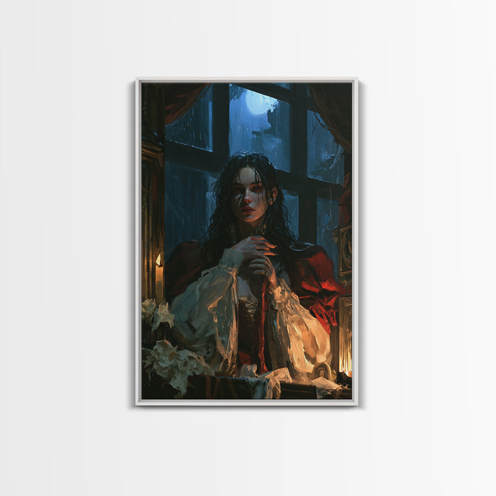 The Lake House Wraith, Victorian Phantom Portrait, Vertical Canvas Print, Antique Style Decor, Halloween Portrait Art, Classic Monster Art
