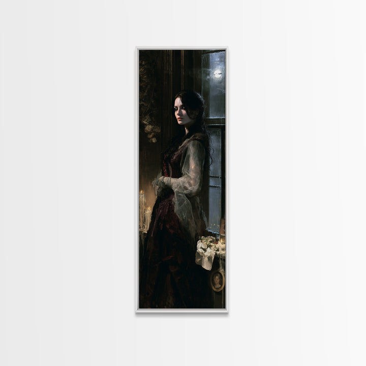 The Lake House Wraith, Victorian Phantom Portrait, Tall Narrow Canvas Print, Gothic Home Decor, Gothic Wall Decor, Classic Monster Art
