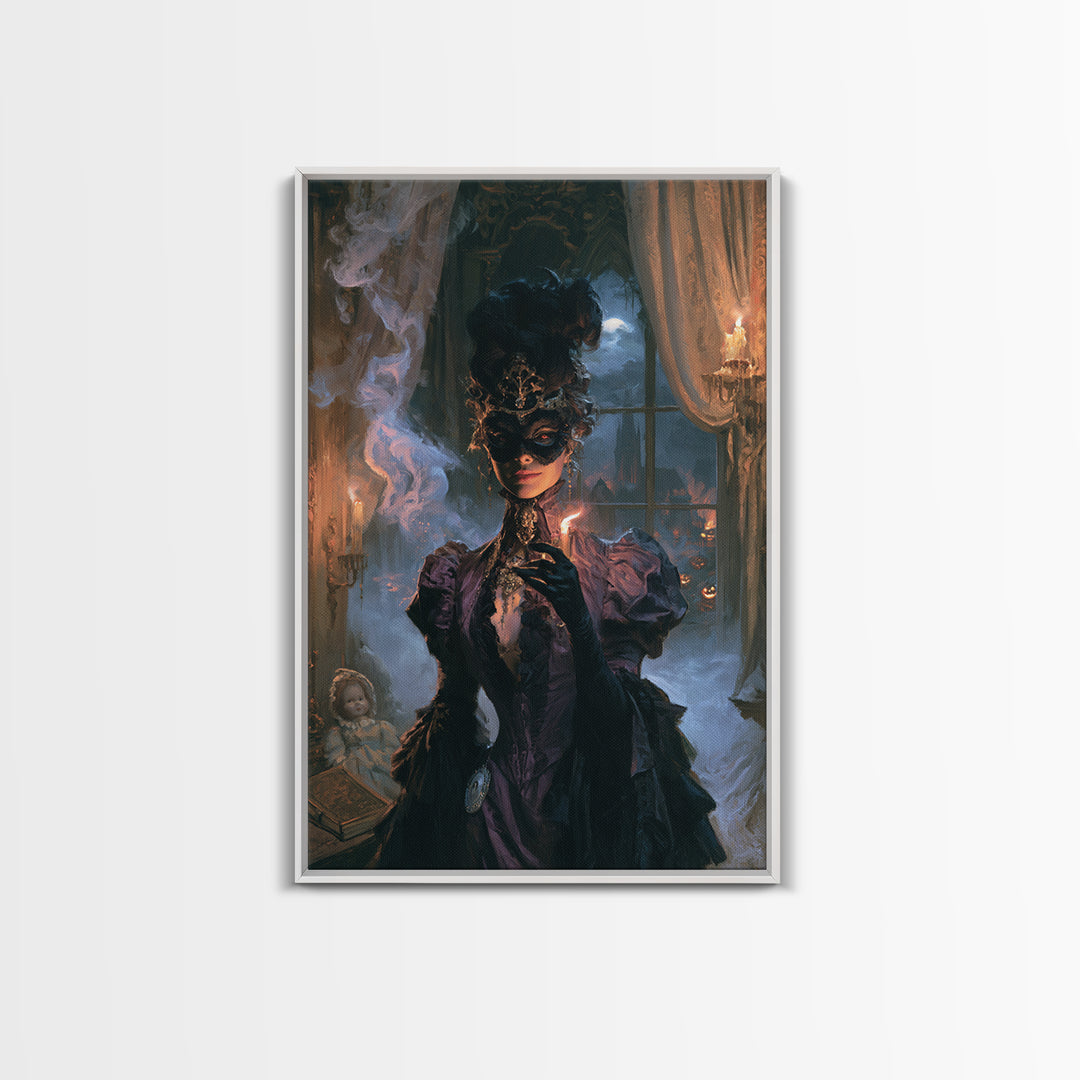 The Velvet Mask Specter, Victorian Phantom Portrait, Vertical Canvas Print, Gothic Home Decor, Antique Horror Decor, Classic Monster Art